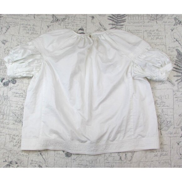EUC $495 CO ESSENTIALS White Poplin short puff sleeve gather crew neck top M - Picture 11 of 11